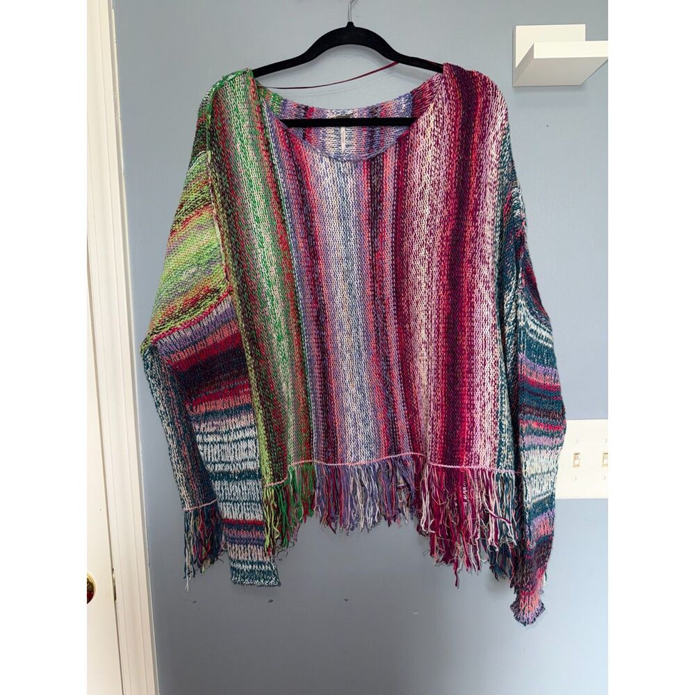 Free People Radiate Rainbow Fringe Oversized Sweater | Size Small | Boho, Hippie